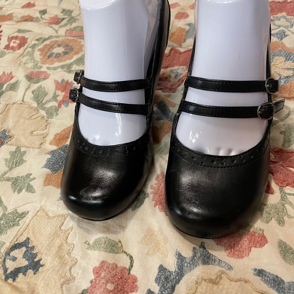 Vtg Mudd Women 8.5 Mary Jane Shoes Y2K Chunky Black Emo 90s Goth Buckle Pump - Picture 4 of 9
